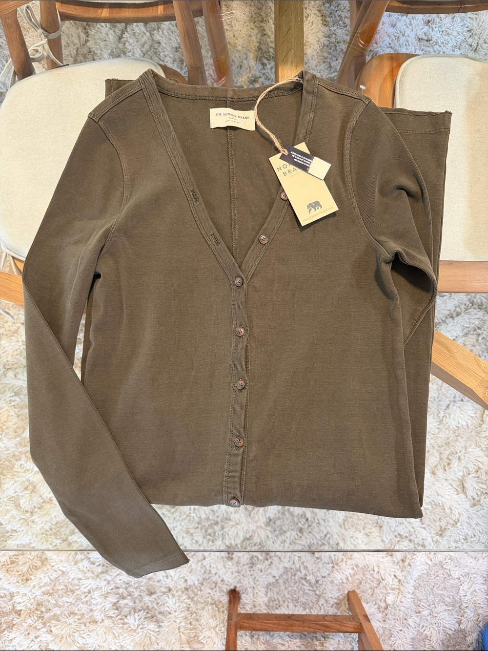 The Normal Brand Olive Green Long Sleeve Button-Front Dress